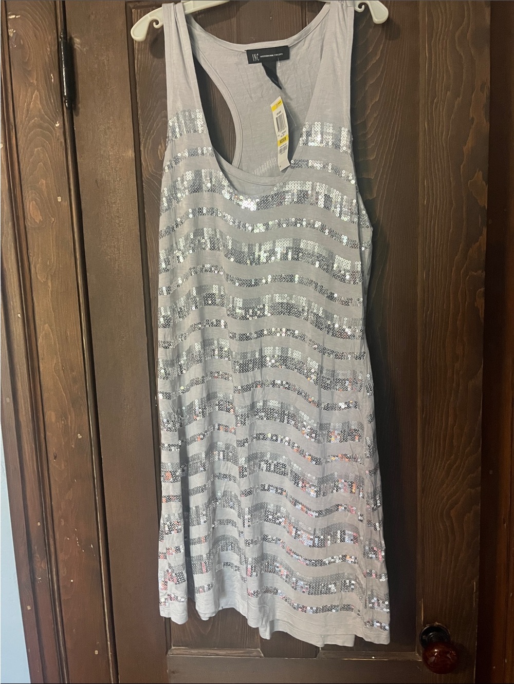 INC International Concepts Silver Sequin Striped Midi Dress